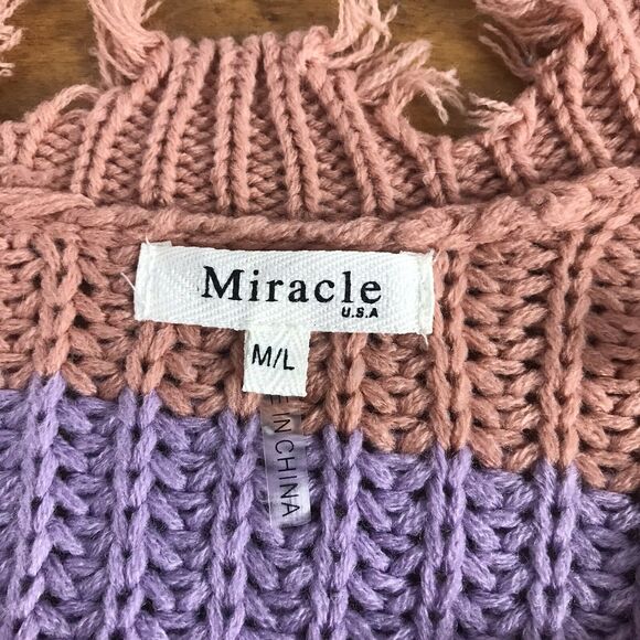 Miracle USA MULTI-COLOR BLOCK SWEATER Cotton V‎ Neck M/L - Picture 2 of 12